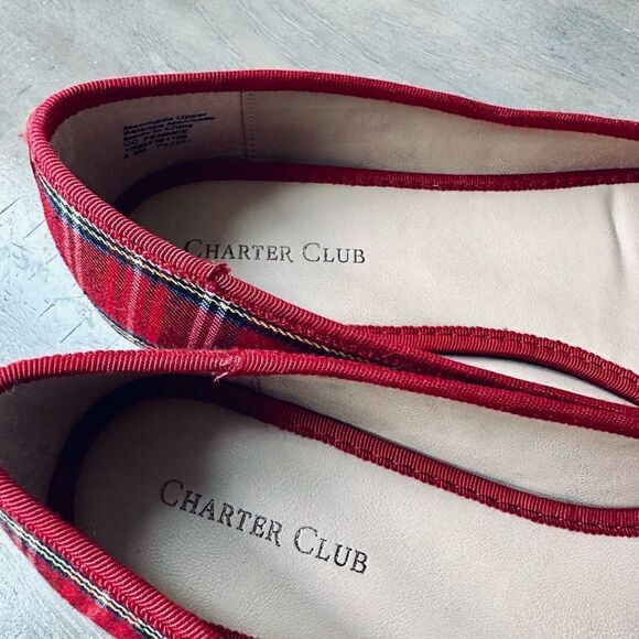 Charter Club red, plaid Femmie flats. - Picture 2 of 6